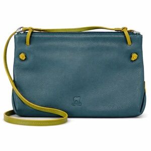 Teal and Yellow Leather Crossbody Bag